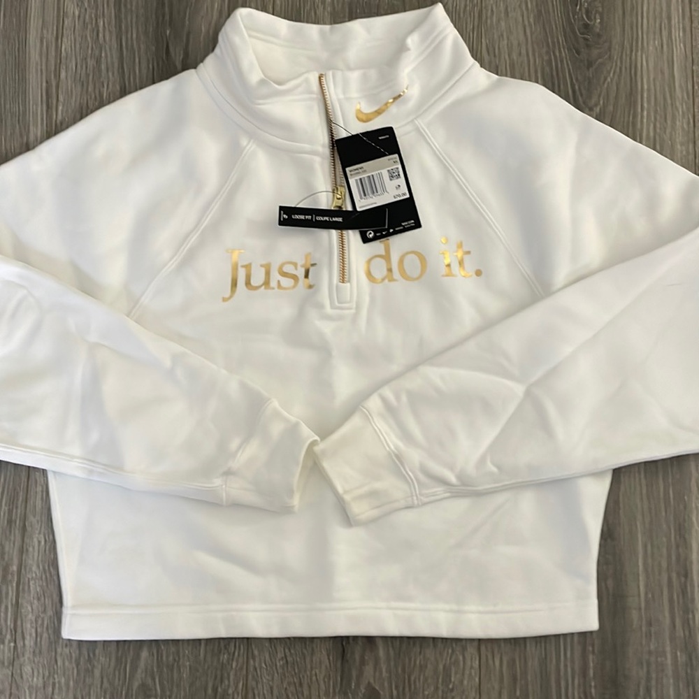 Nike white long/ loose crop top sweatshirt